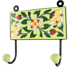 Forest Green Wheel Flower Ceramic Tile Hook